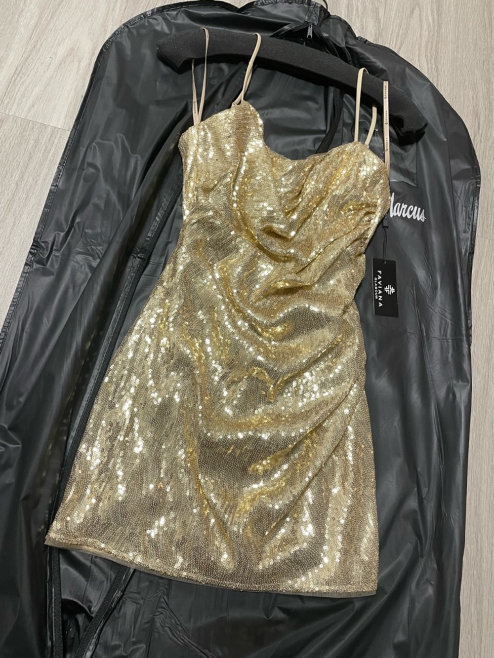 Designer Gold Sequin Dress - Elegant Party Mini Slip With Back Zipper